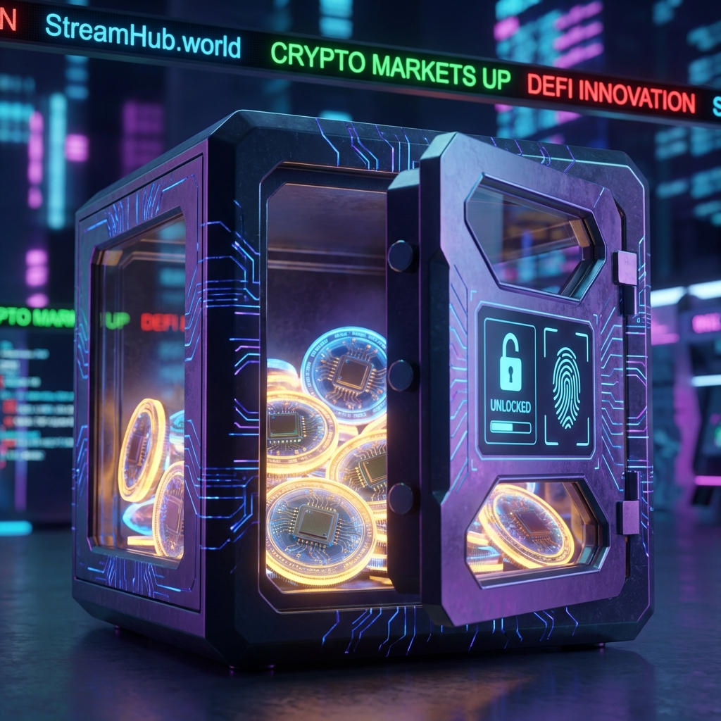 Digital safe with cryptocurrency concept