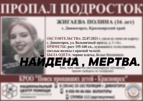 Пропавшую в Дивногорске Красноярского края 16-летнюю девочку волонтеры нашли мертвой 